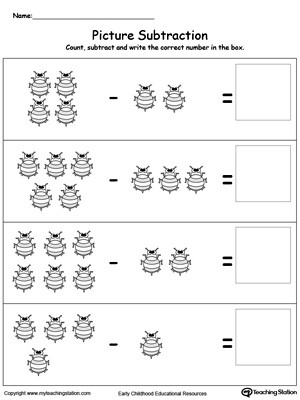 Simple Subtraction Worksheets for Kindergarten Preschool Subtraction Printable Worksheets