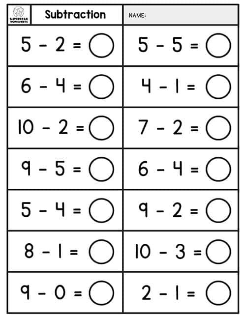 Simple Subtraction Worksheets for Kindergarten Subtraction Worksheets Superstar Basic Subtraction10