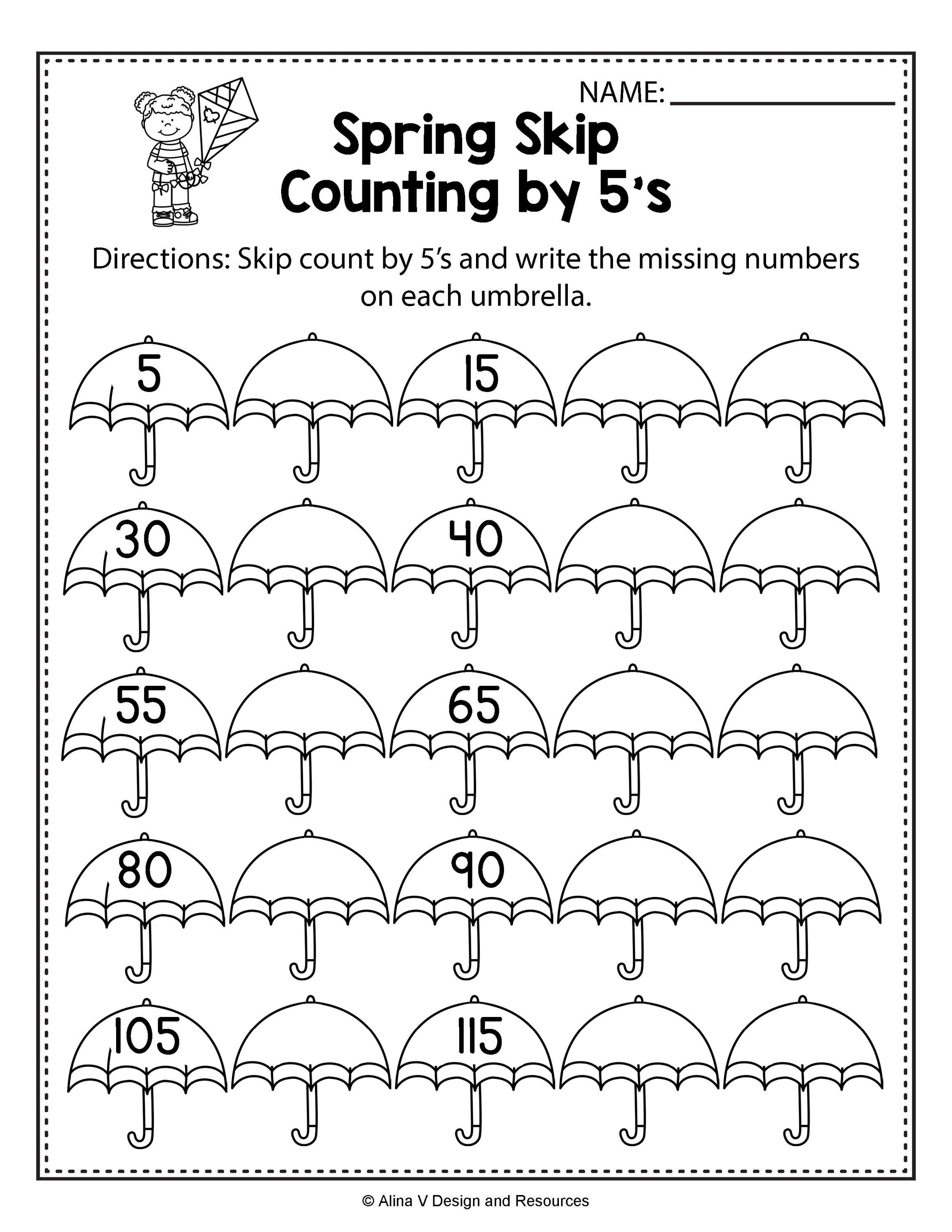 Skip Counting Worksheets First Grade Free Spring Math Worksheets for Kindergarten No Prep with