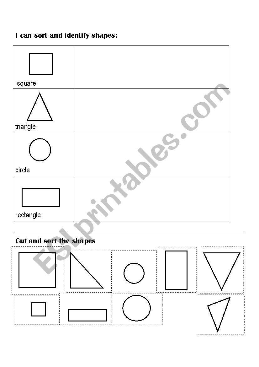 Sorting Shapes Worksheets First Grade sort and Classify Shapes Cut and Paste Esl Worksheet by
