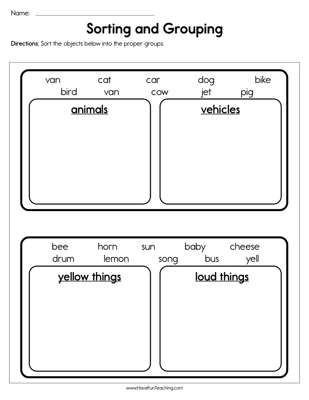 Sorting Worksheets for Kindergarten sorting and Grouping Worksheet