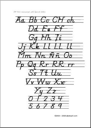 Spanish Alphabet Chart Printable Spanish Chart Manuscript Letters Aa Zz Dn Style Font