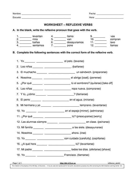 Spanish Reflexive Verbs Worksheet Printable Quiterngue • Blog Archive • Reflexive Verbs Worksheets In French