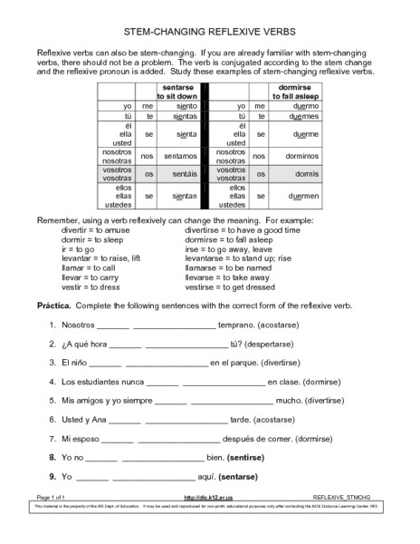 Spanish Reflexive Verbs Worksheet Printable Reflexive Verbs Spanish Practice Worksheet Worksheet List