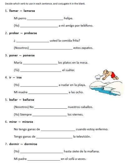 Spanish Reflexive Verbs Worksheet Printable Spanish