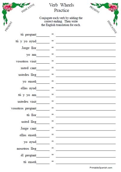 Spanish Verb Conjugation Worksheets Printable Free Printable Spanish Verb Conjugation Worksheet Present