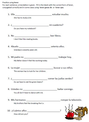 Spanish Verb Conjugation Worksheets Printable Free Spanish Worksheets Tener
