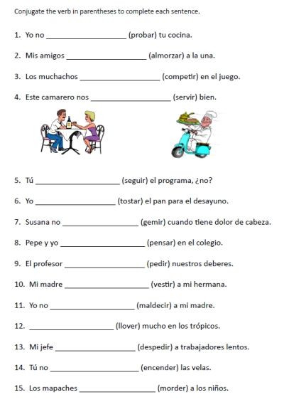 Spanish Verb Conjugation Worksheets Printable Spanish