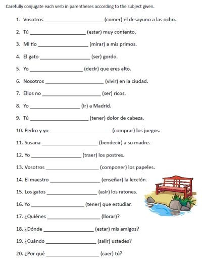 Spanish Verb Conjugation Worksheets Printable Spanish Verb Conjugation Verbs Worksheets to English