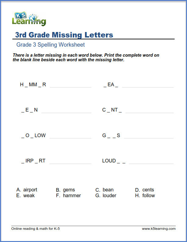 Spelling Worksheets 3rd Grade Spelling Worksheets for Grade 3