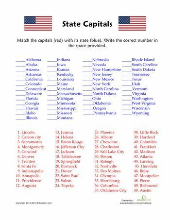State Capitals Quiz Printable 50 States and Capitals Quiz