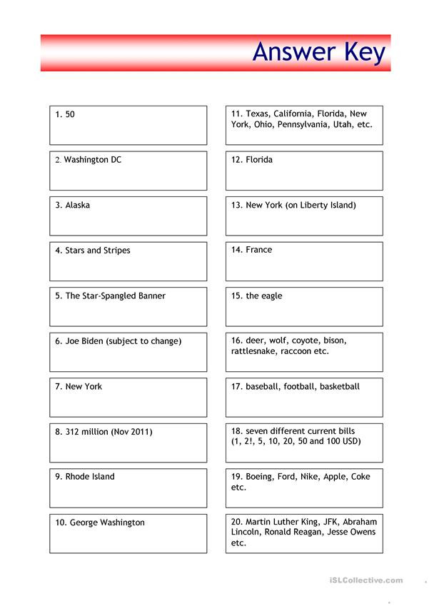 State Quiz Printable Quiz Usa Trivia English Esl Worksheets for Distance