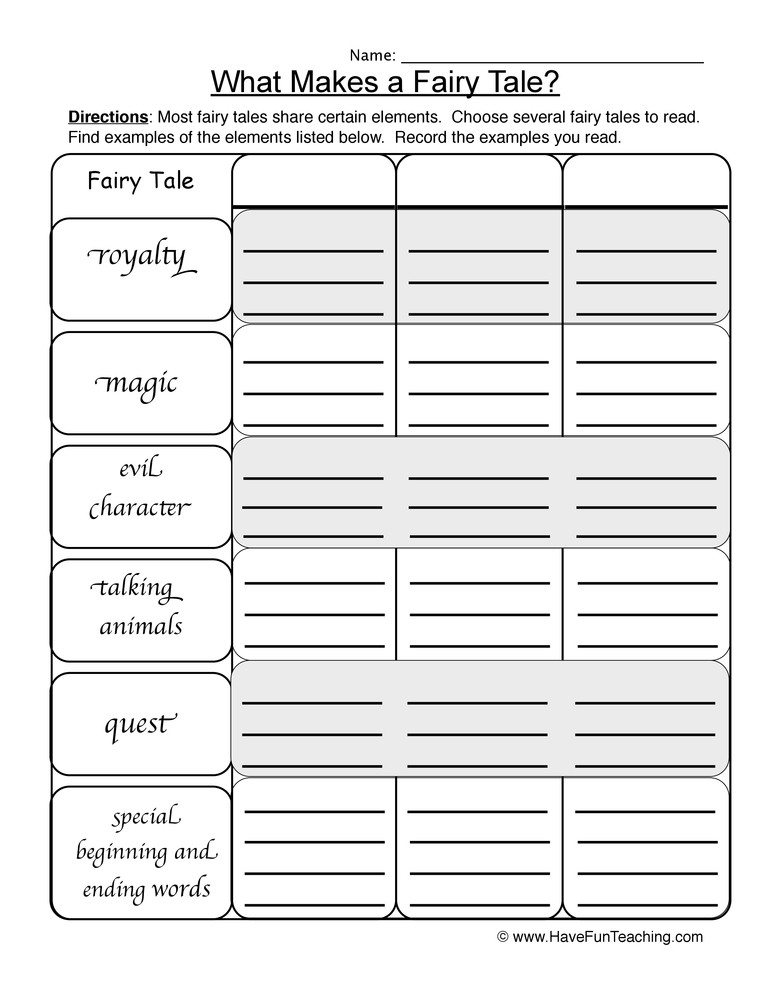 Story Elements Worksheet 5th Grade Fairy Tales Elements Worksheet