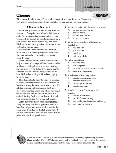 Story Elements Worksheet 5th Grade theme the Marble Champ Worksheet for 4th 5th Grade