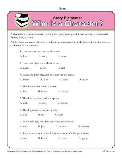 Story Elements Worksheet 5th Grade who is A Character