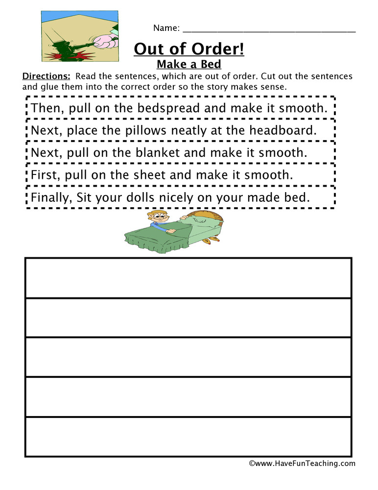 Story Sequencing Worksheets for Kindergarten Making A Bed Sequencing Worksheet