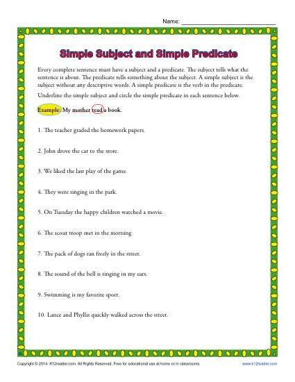 Complete Subject And Predicate Sentences