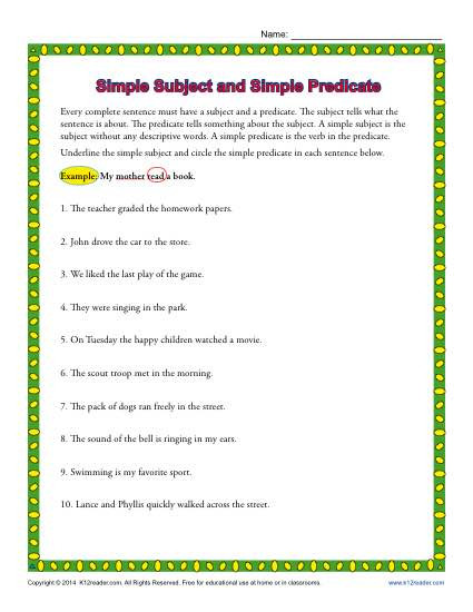 20 Subject Predicate Worksheet 2nd Grade Desalas Template
