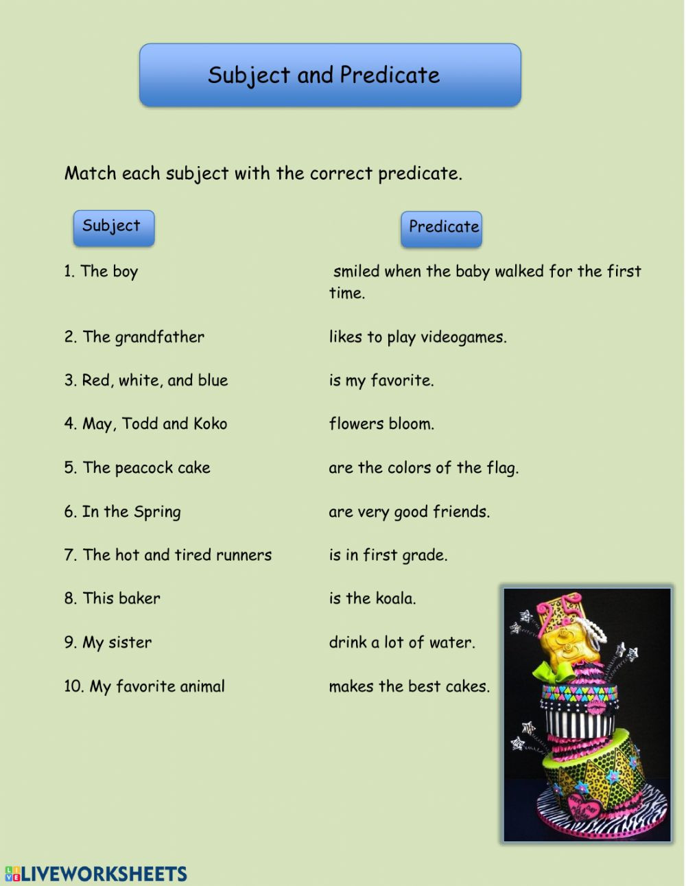 Subject Worksheet 2nd Grade