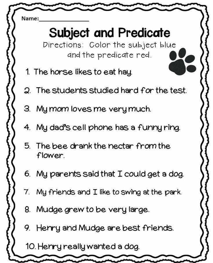 Subject And Predicate Exercises For Grade 6 With Answers