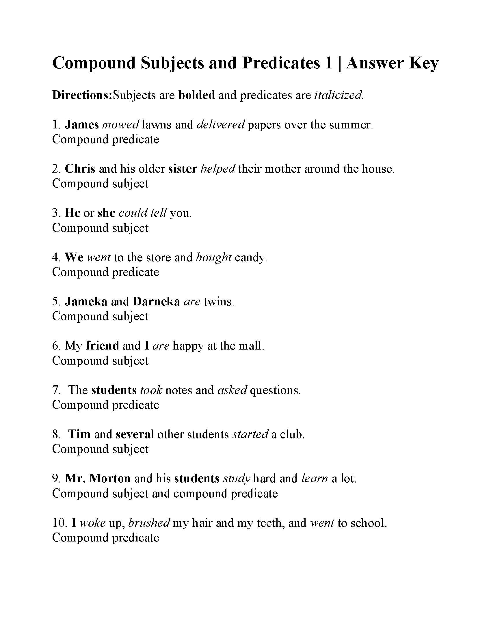 Subject Predicate Worksheet 6th Grade Pound Subjects and Predicates Worksheet