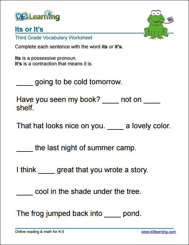 Subject Worksheets 3rd Grade 3rd Grade It S or Its Worksheet
