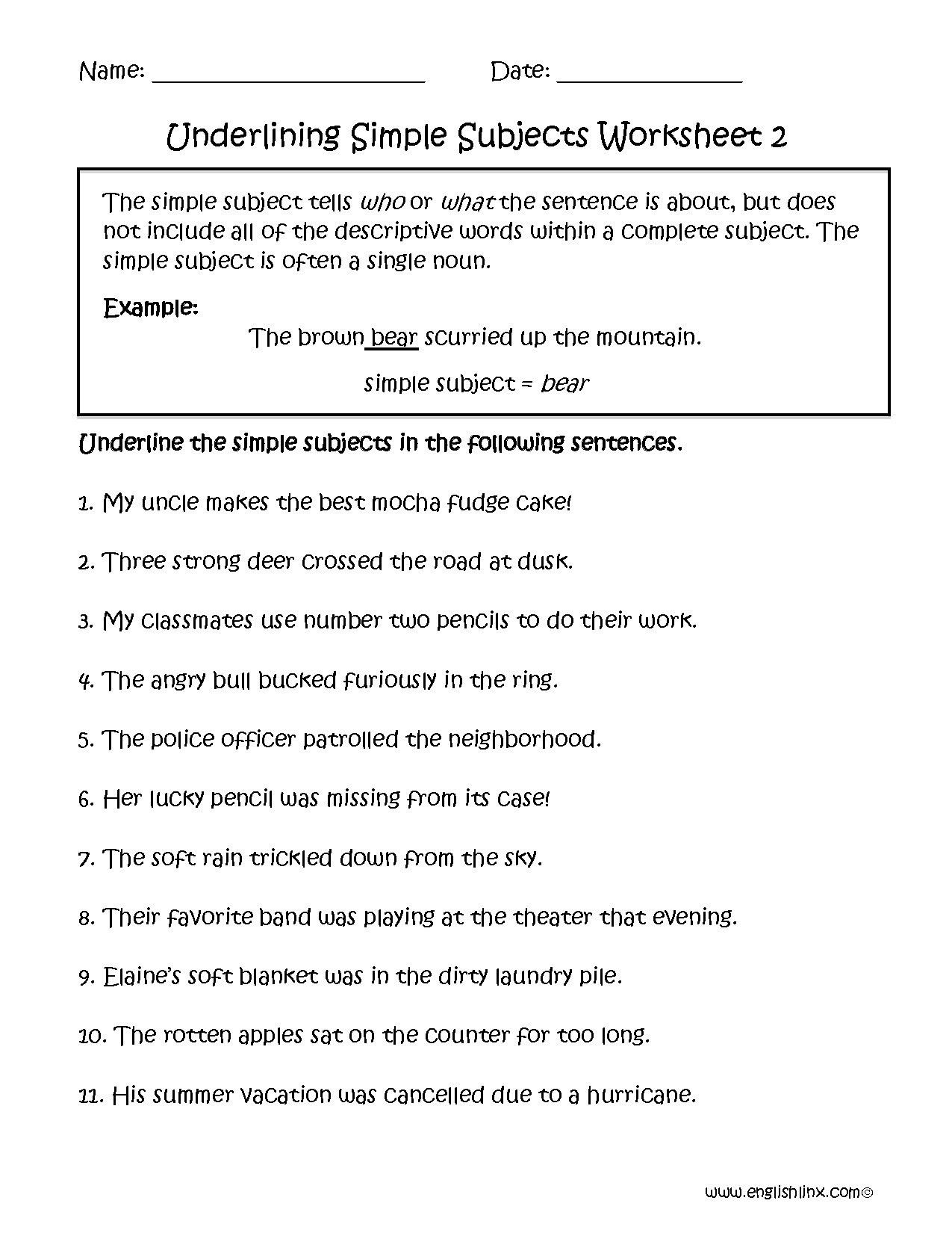 Subject Worksheets 3rd Grade Simple and Plete Predicate Worksheet