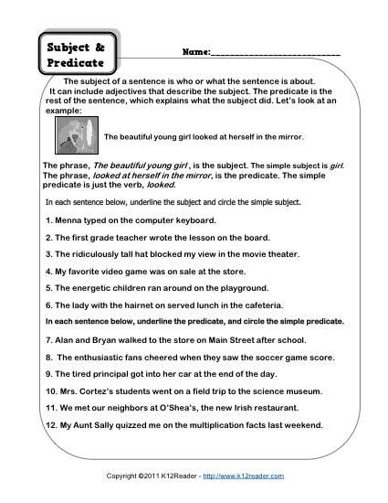 Subject Worksheets 3rd Grade Subject and Predicate Worksheets