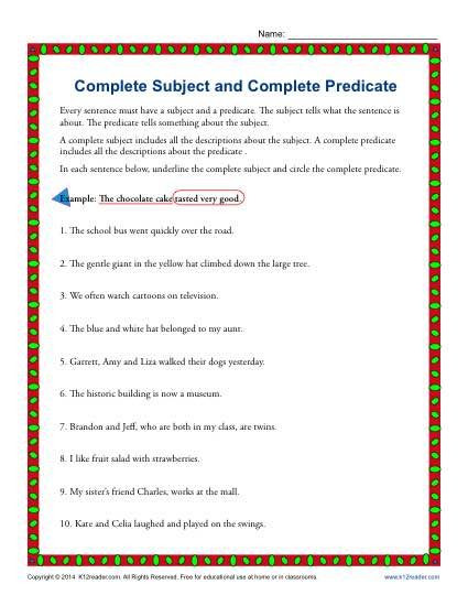 Subject Worksheets 3rd Grade Subject Predicate Worksheets 3rd Grade