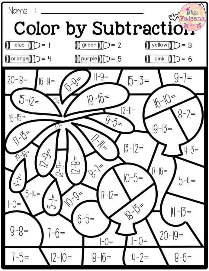 Subtraction Coloring Worksheets 2nd Grade Free Color by Code Math Number Addition Subtraction 2nd