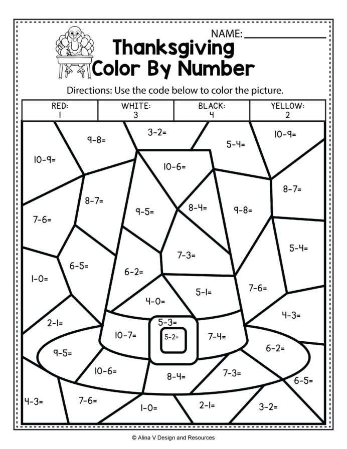 Subtraction with Regrouping Coloring Worksheets Coloring Thanksgiving Color by Number Subtraction Math