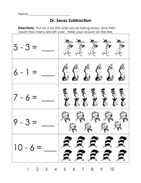 Subtraction Worksheet 1st Grade Dr Seuss Subtraction Worksheet for Kindergarten 1st Grade