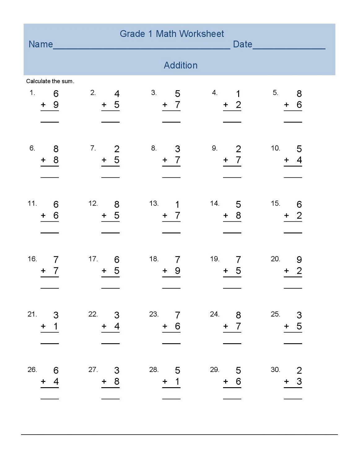 Subtraction Worksheet for 1st Grade Math Worksheets for 1st Grade