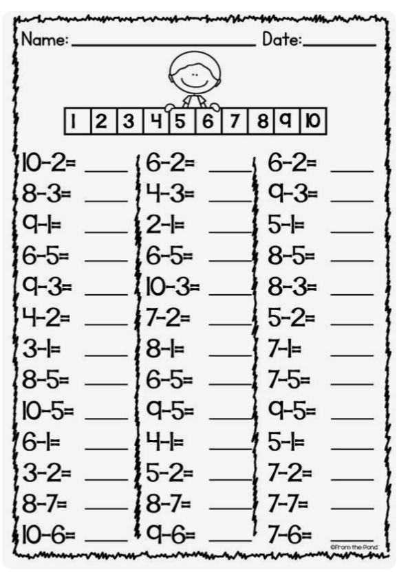 Subtraction Worksheets 1st Grade Pin by Peggy Higginbotham On Kinder Math