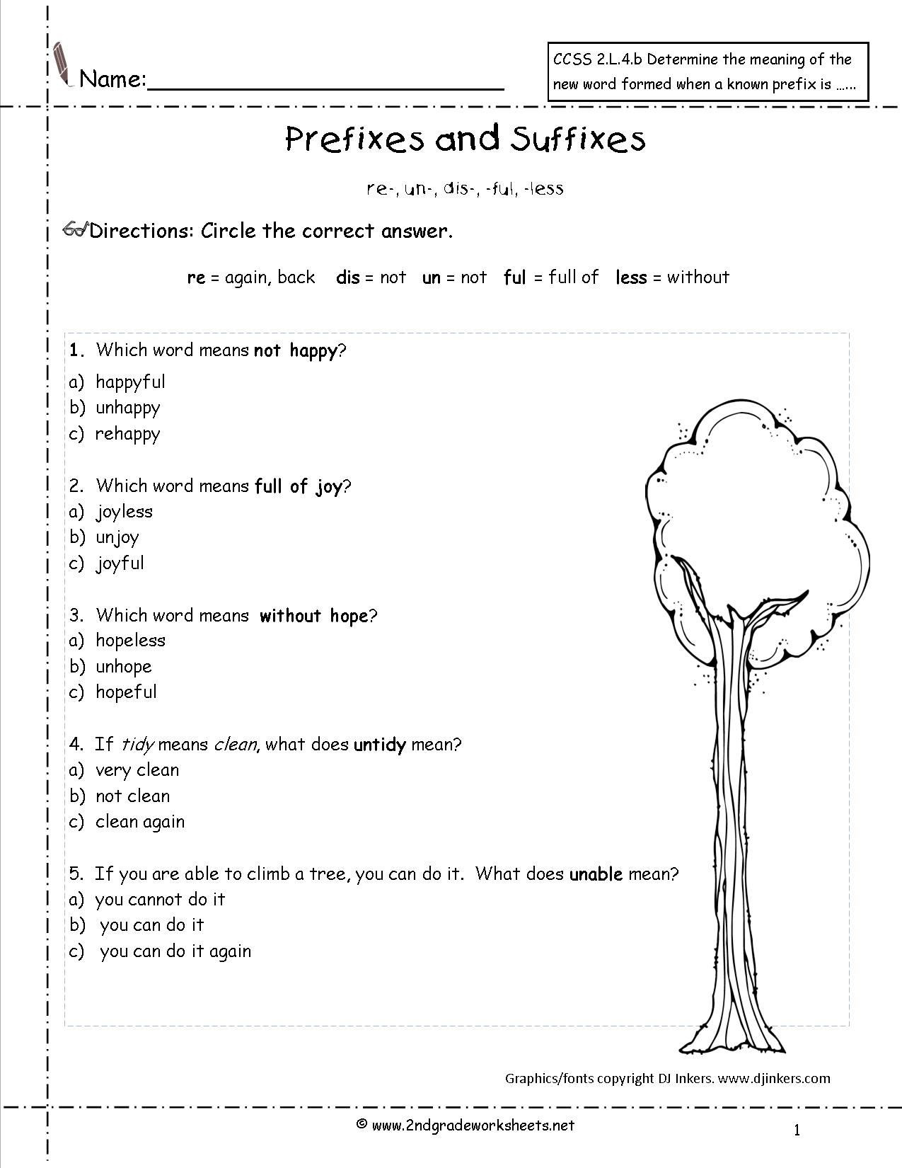 Suffixes Worksheets for 2nd Grade Prefixes Suffixes Worksheet
