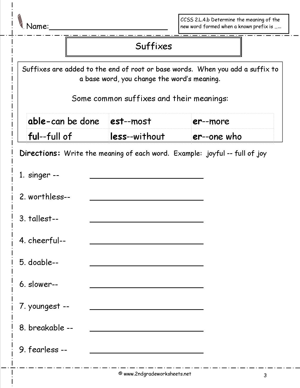 Suffixes Worksheets for 2nd Grade Second Grade Prefixes Worksheets