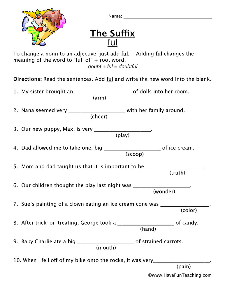 Suffixes Worksheets for 2nd Grade Suffix Ful Worksheet