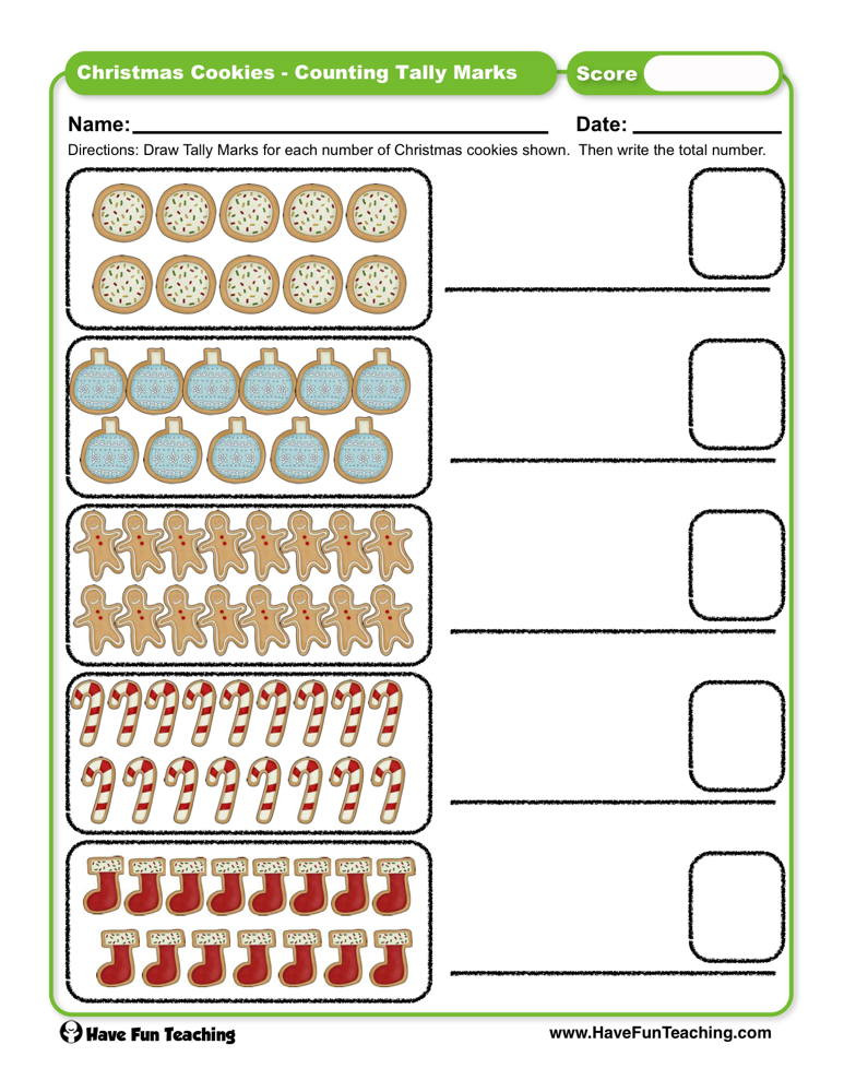 Tally Mark Worksheets for Kindergarten Christmas Cookies Counting Tally Marks Worksheet