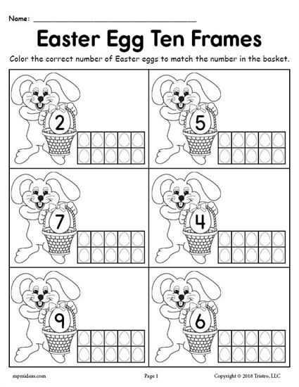 Ten Frame Worksheets for Kindergarten Free Printable Easter Egg Ten Frame Worksheets Numbers 1 20