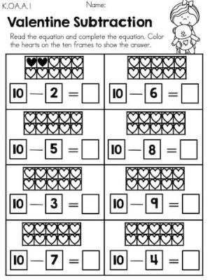 Ten Frame Worksheets for Kindergarten Valentine Subtraction with Heart Ten Frames Part Of the