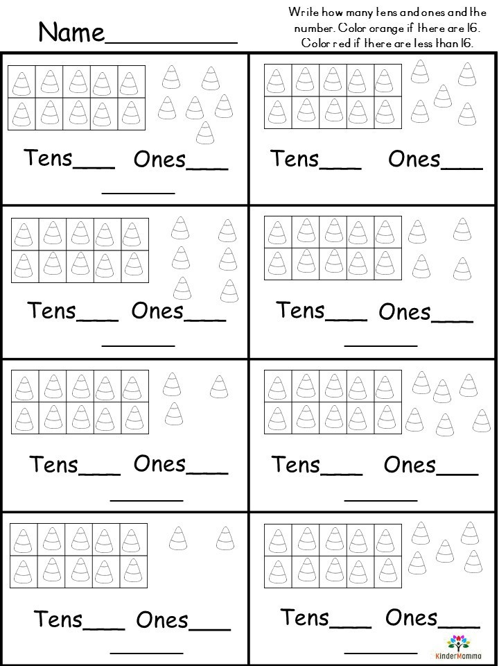 Tens and Ones Worksheets Kindergarten Fall Tens and Es Free Printables Kindermomma