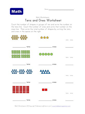 Tens and Ones Worksheets Kindergarten Tens and Es Worksheet Shapes theme