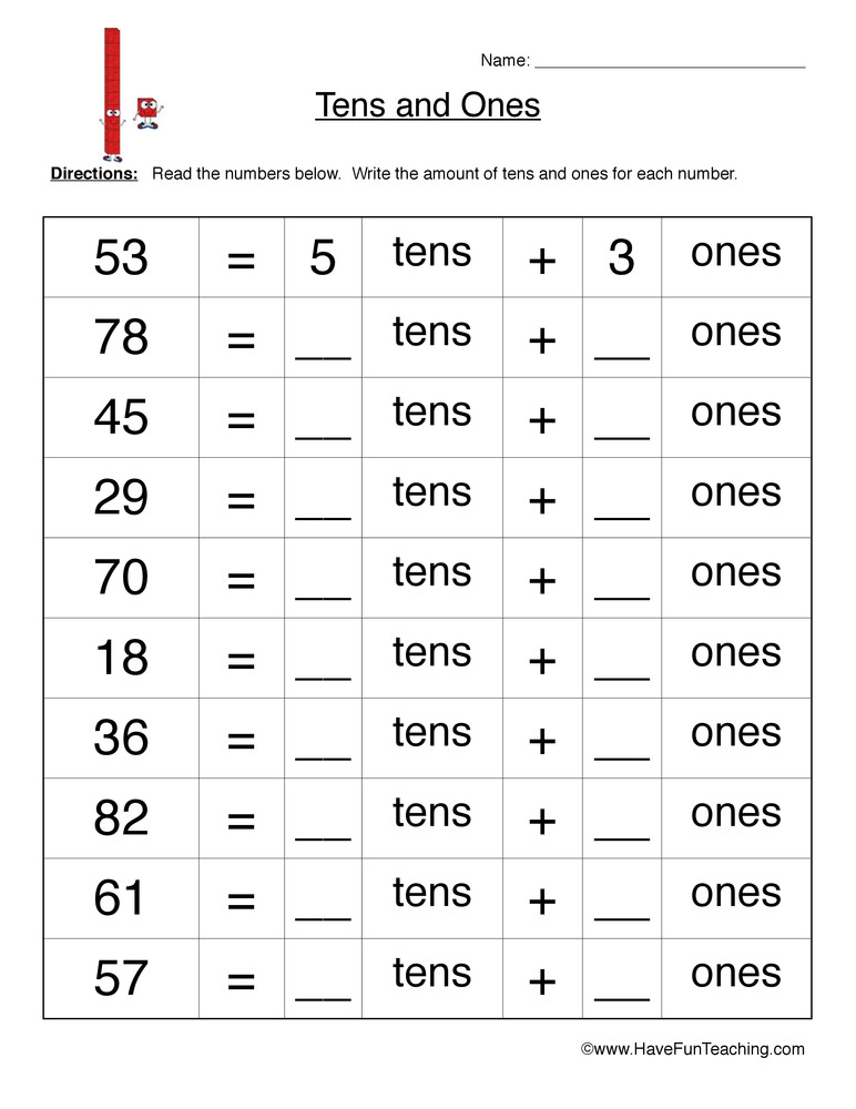 Tens and Ones Worksheets Kindergarten Tens Es Worksheet