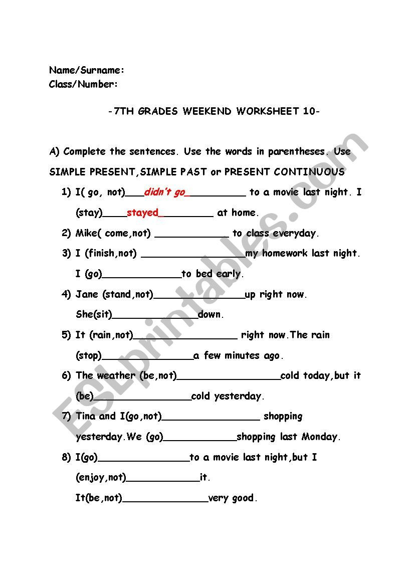 Tenses Worksheets for Grade 5 Mixed Tense Worksheet Esl Worksheet by Geniegrl