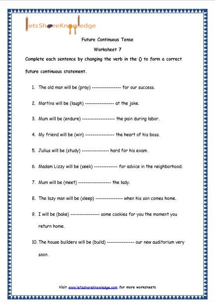 Tenses Worksheets for Grade 6 Grade 4 English Resources Printable Worksheets topic Future