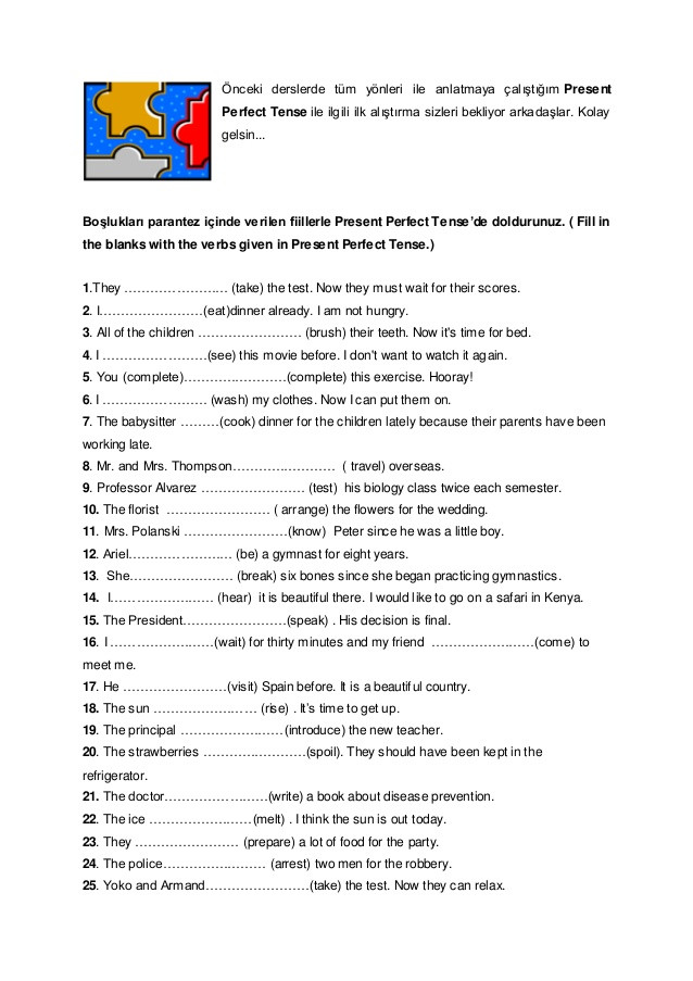 Tenses Worksheets for Grade 6 Present Perfect Tense Exercises