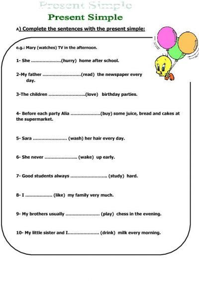Tenses Worksheets for Grade 6 Simple Present Tense Kids Worksheet with Images