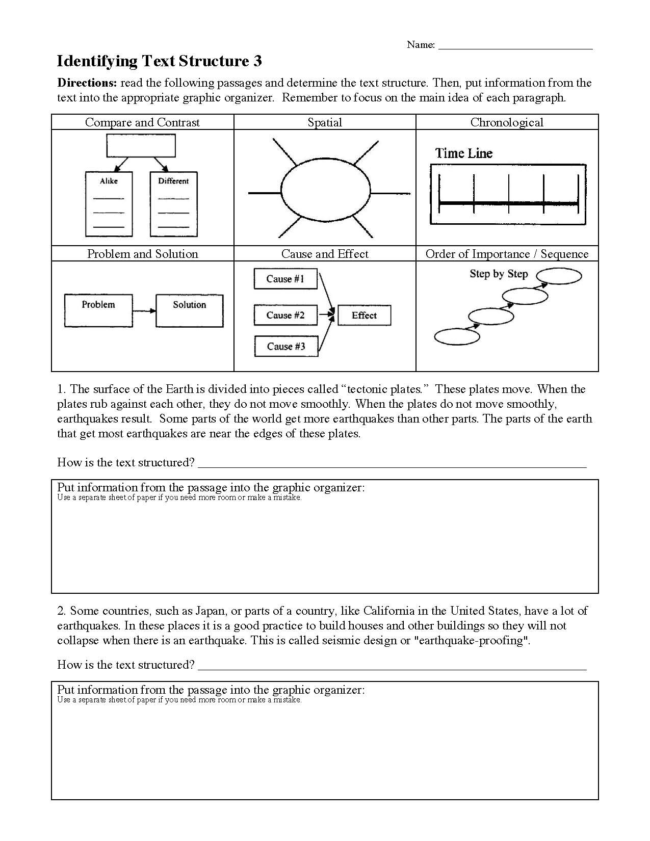 text structure worksheet 03 01