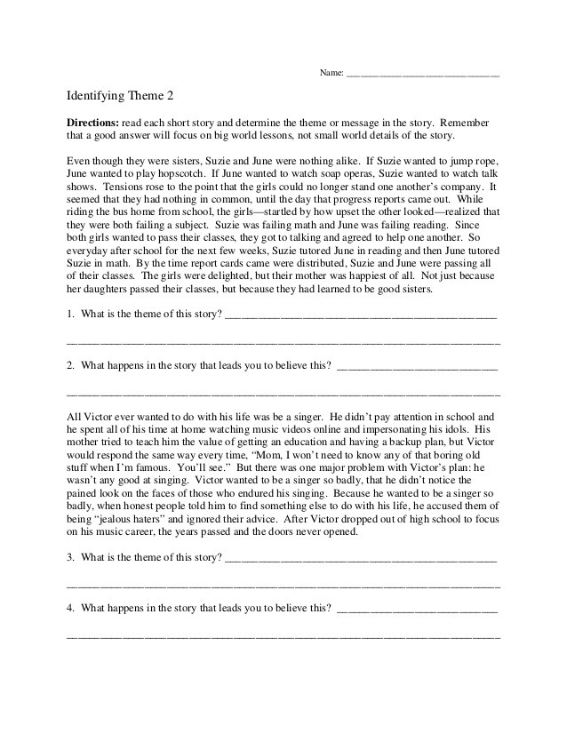 Theme Worksheet Grade 4 English Reading theme Worksheet 2