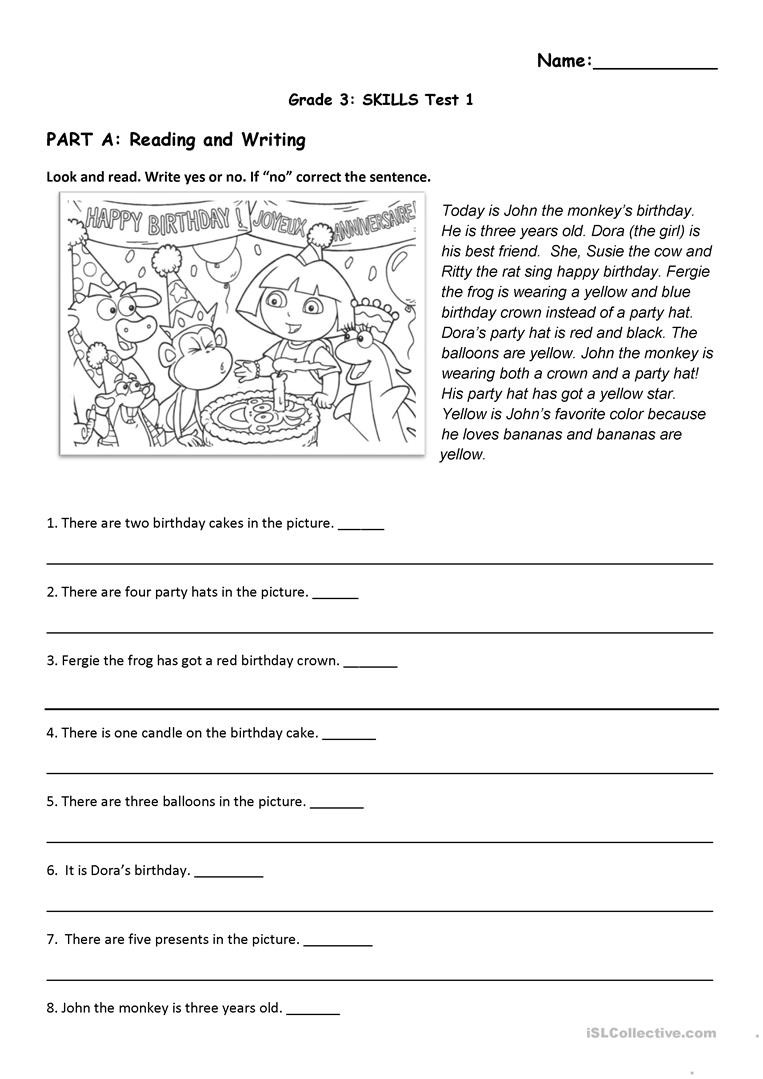 Theme Worksheets Grade 5 Reading and Listening Test Birthday and toys theme